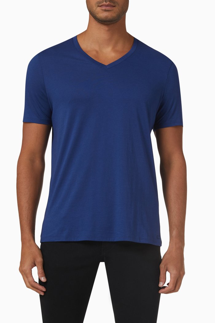 

Pima V-Neck T-Shirt in Cotton, Blue
