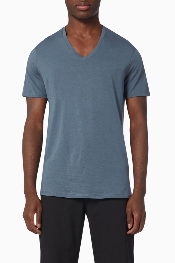 V-neck T-shirt in Pima Cotton, Blue