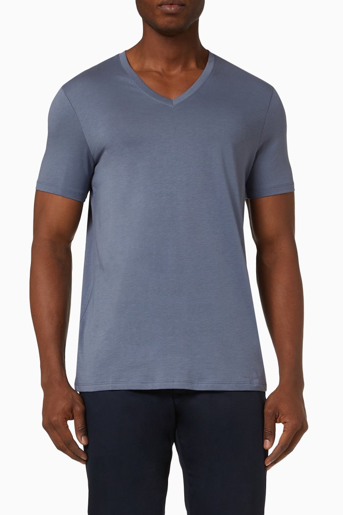 

V-neck T-shirt in Pima Cotton, Grey