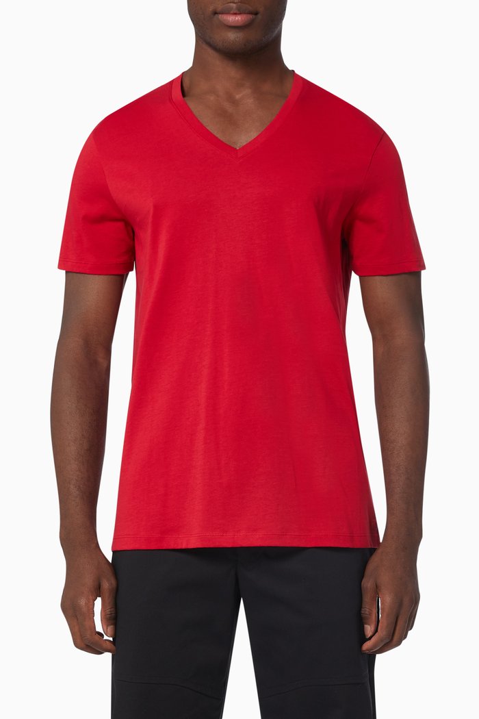 

V-neck T-shirt in Pima Cotton, Red