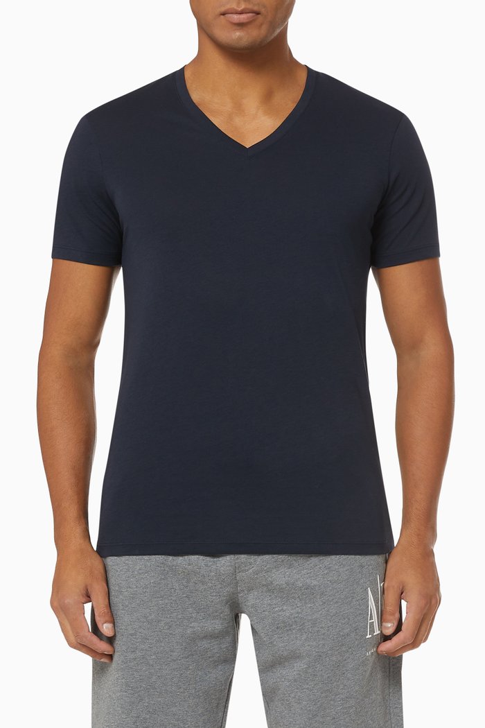 

V-neck T-shirt in Pima Cotton, Blue