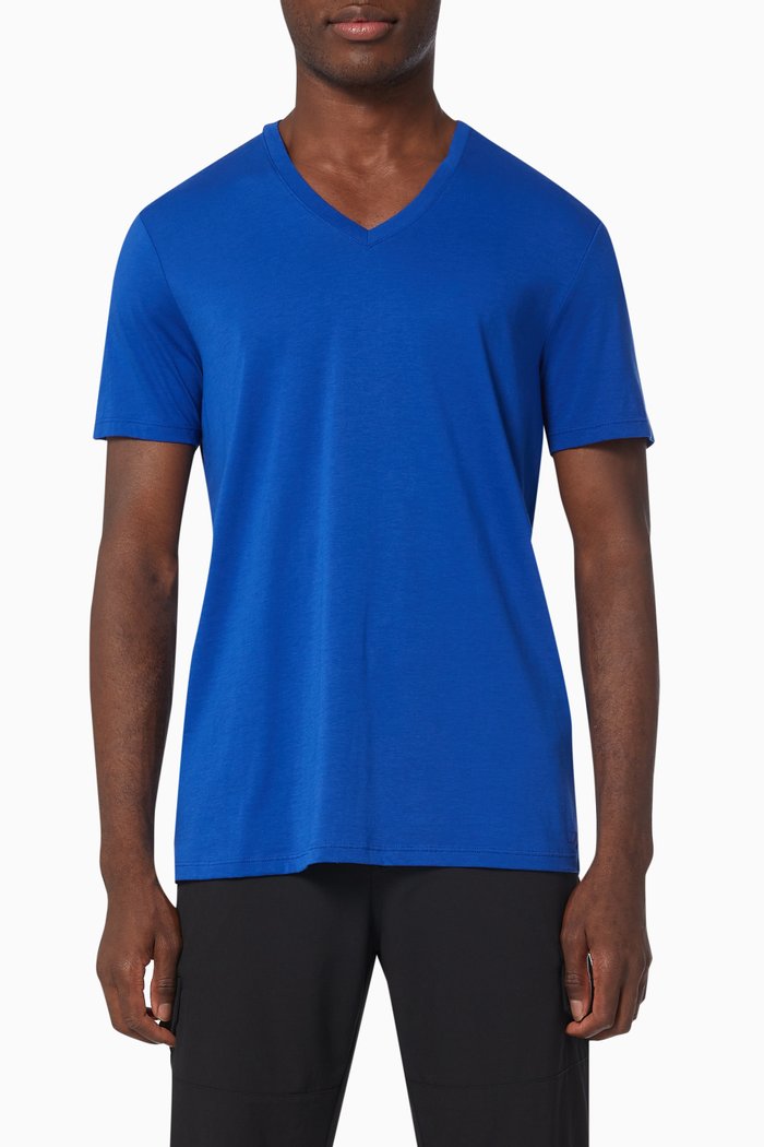 

V-neck T-shirt in Pima Cotton, Blue