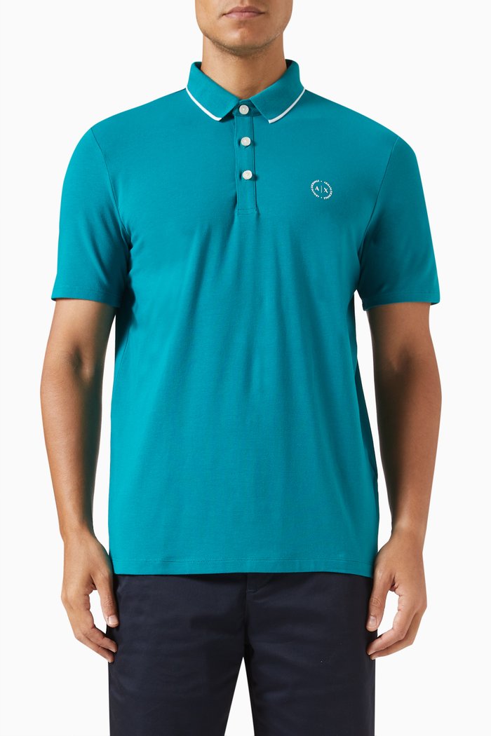 

Circle Logo Polo Shirt in Cotton Stretch, Green