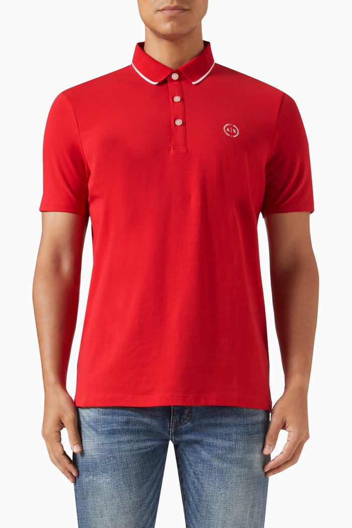 

Circle Logo Polo Shirt in Cotton Stretch, Red