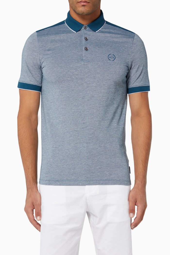 Embroidered Circle Logo Polo T-Shirt, Blue