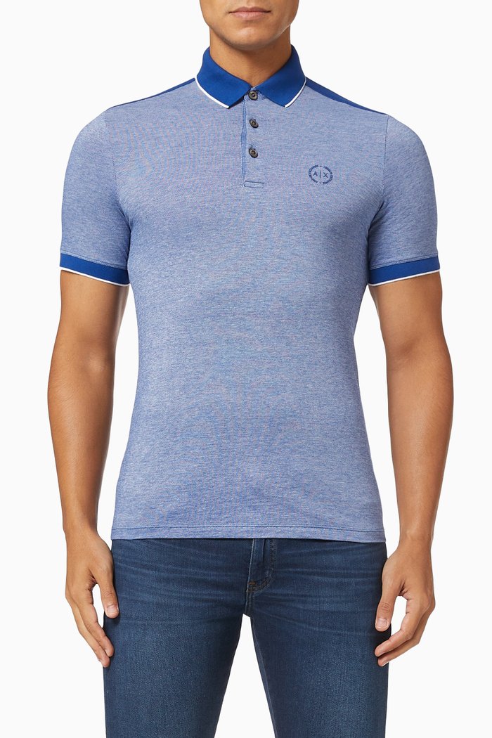 

Embroidered Circle Logo Polo T-Shirt, Blue
