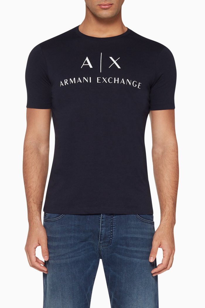 

Navy Logo Print Crewneck T-Shirt, Blue