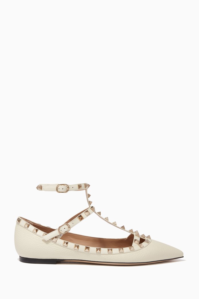 

Valentino Garavani Rockstud Leather Sandals, Neutral