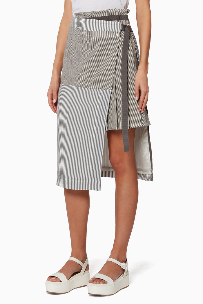 

White & Grey Hickory Striped Skirt, Multicolour