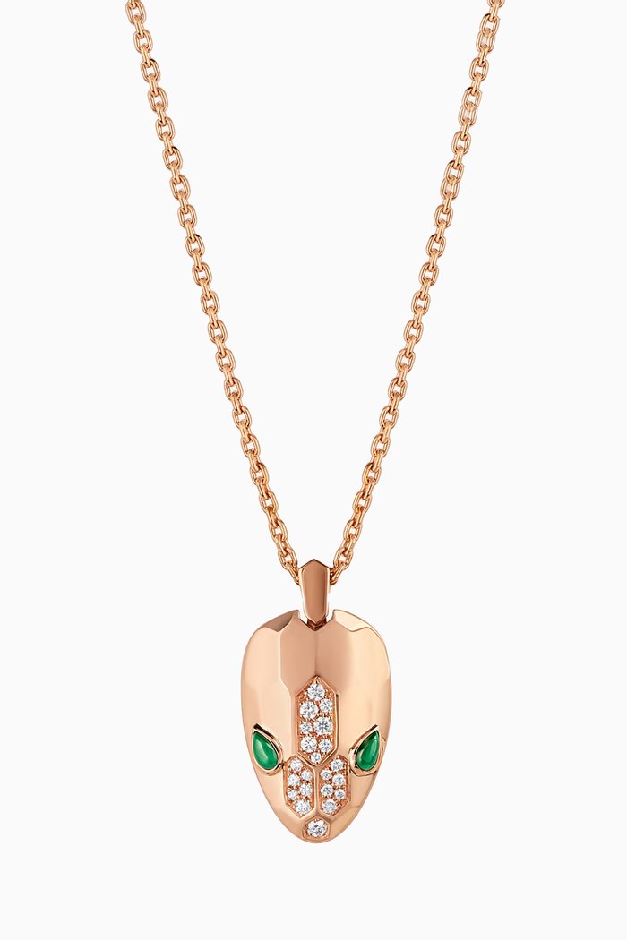 Rose-gold Serpenti Malachite & Pavé Diamond Necklace