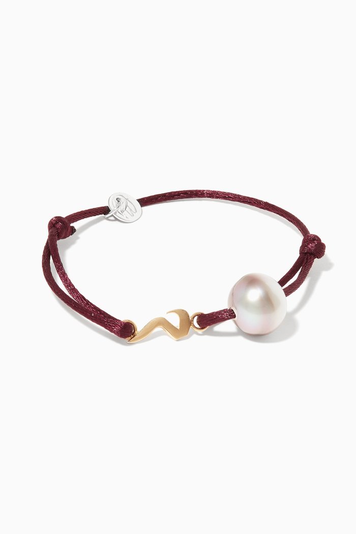 

Burgundy Pearl & M Initial Charm Bracelet, Yellow