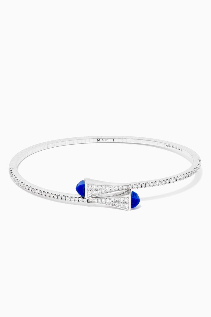 

Cleo Lapis Lazuli Diamond Slim Slip-on Bracelet in 18kt White Gold, Silver