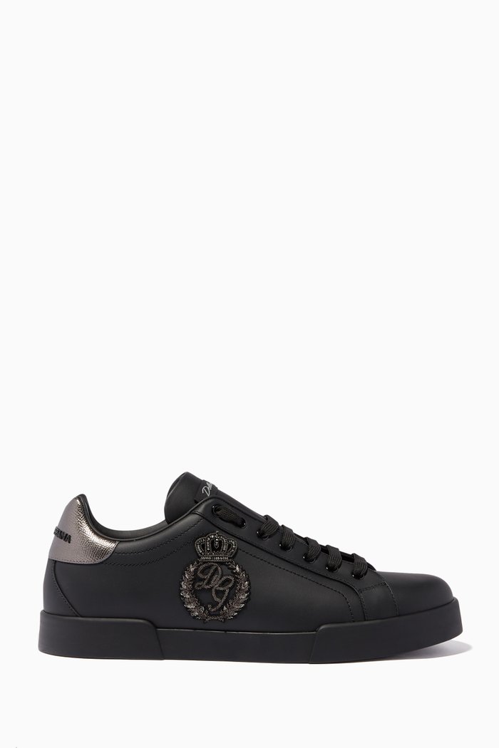 

Portofino Crown Embroidered Sneakers, Black