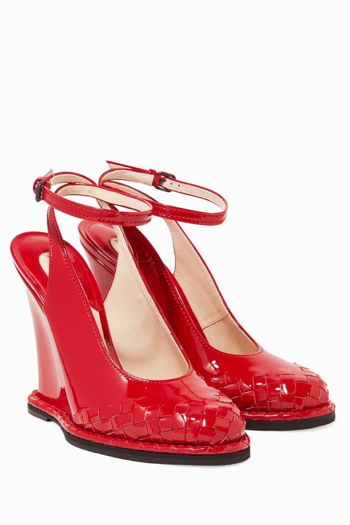 

Red Patent Ankle-Strap Wedges
