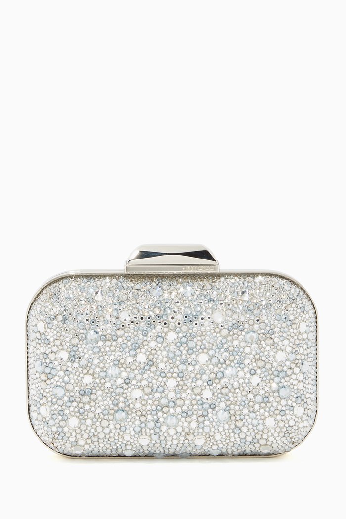

Cloud Crystal Suede Clutch, Silver