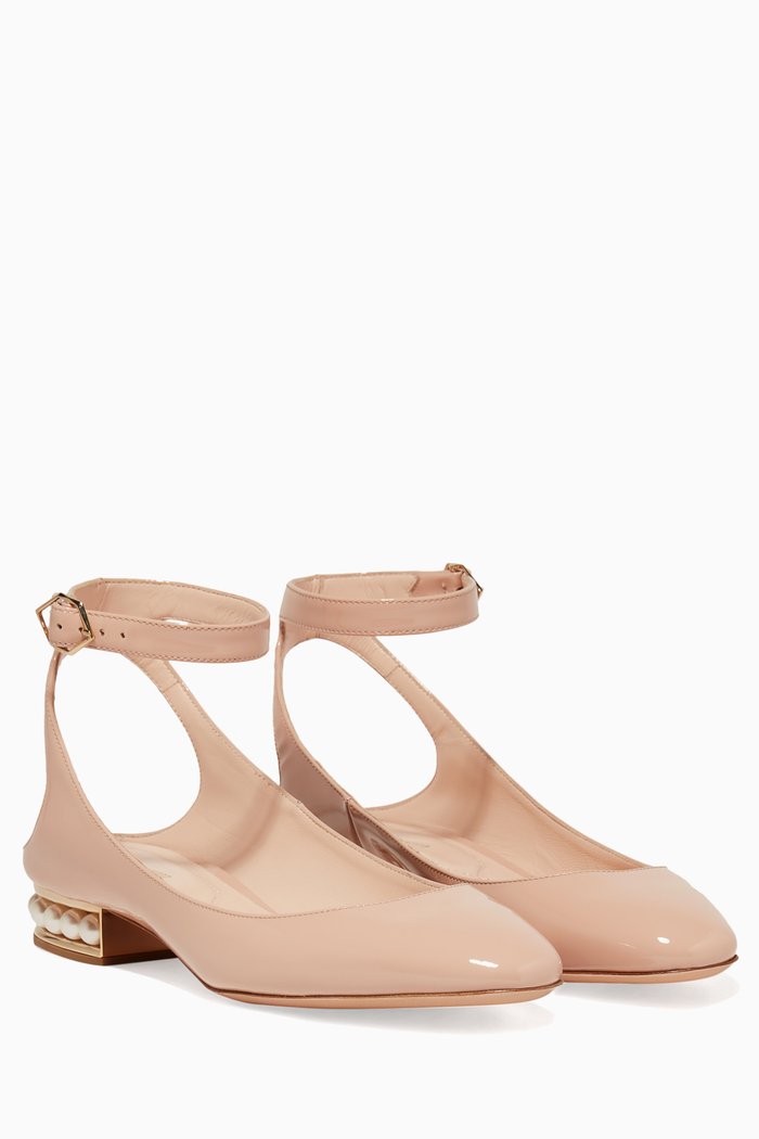 

Nude-Pink Patent Leather Pearl Embellished Lola Ballerina Flats