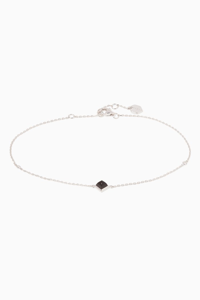 

White-Gold Black Onyx Anklet, Silver