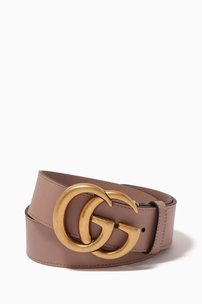 

Double G Buckle Belt in Leather, Neutral