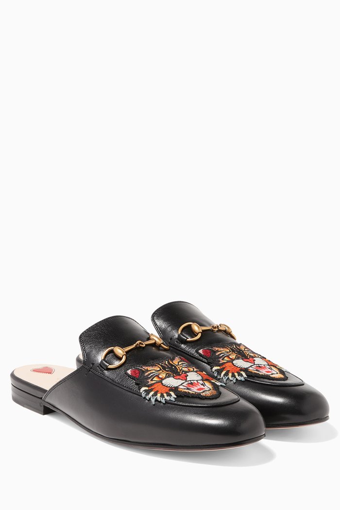 

Black Angry Cat Embroidered Princetown Loafers