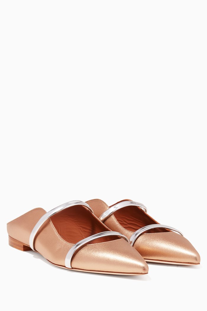 

Golden-Bronze Maureen Backless Leather Flats, Gold
