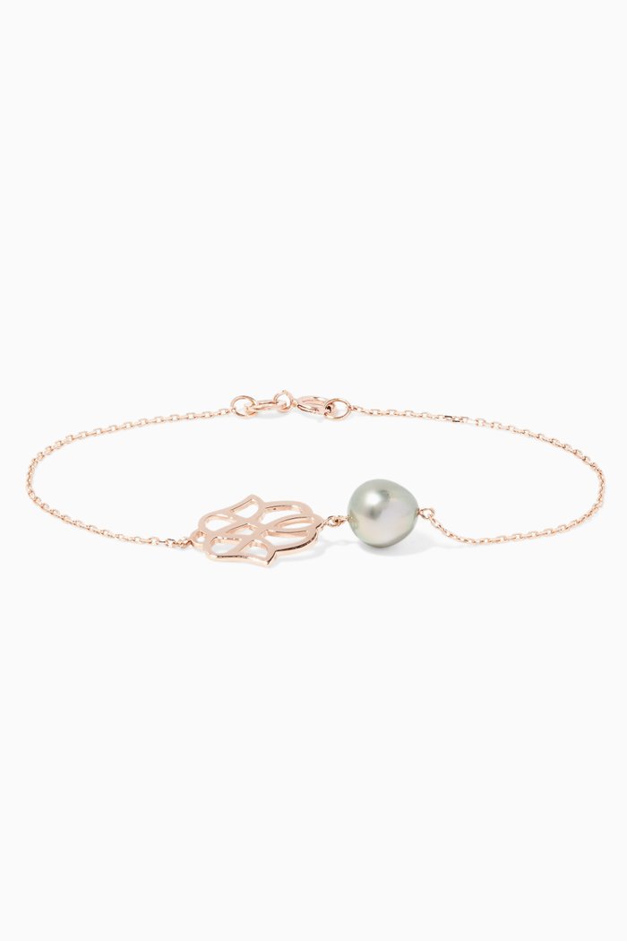 

Rose-Gold Kesha Pearl & Hamsa Charm Bracelet
