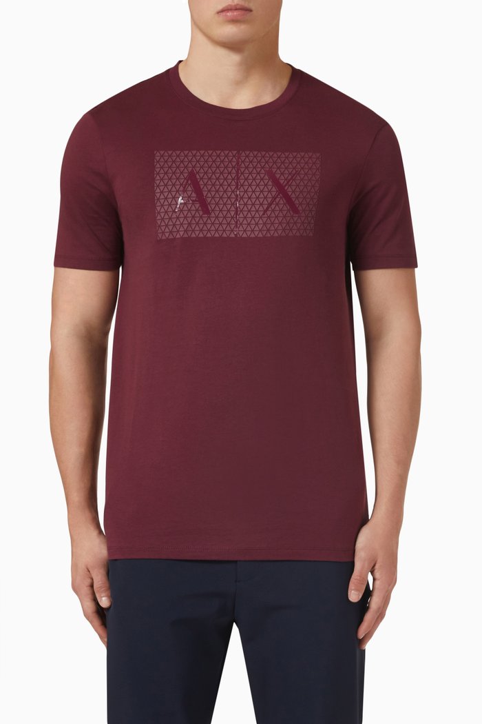 Tessellated Logo T-shirt in Cotton, Burgundy