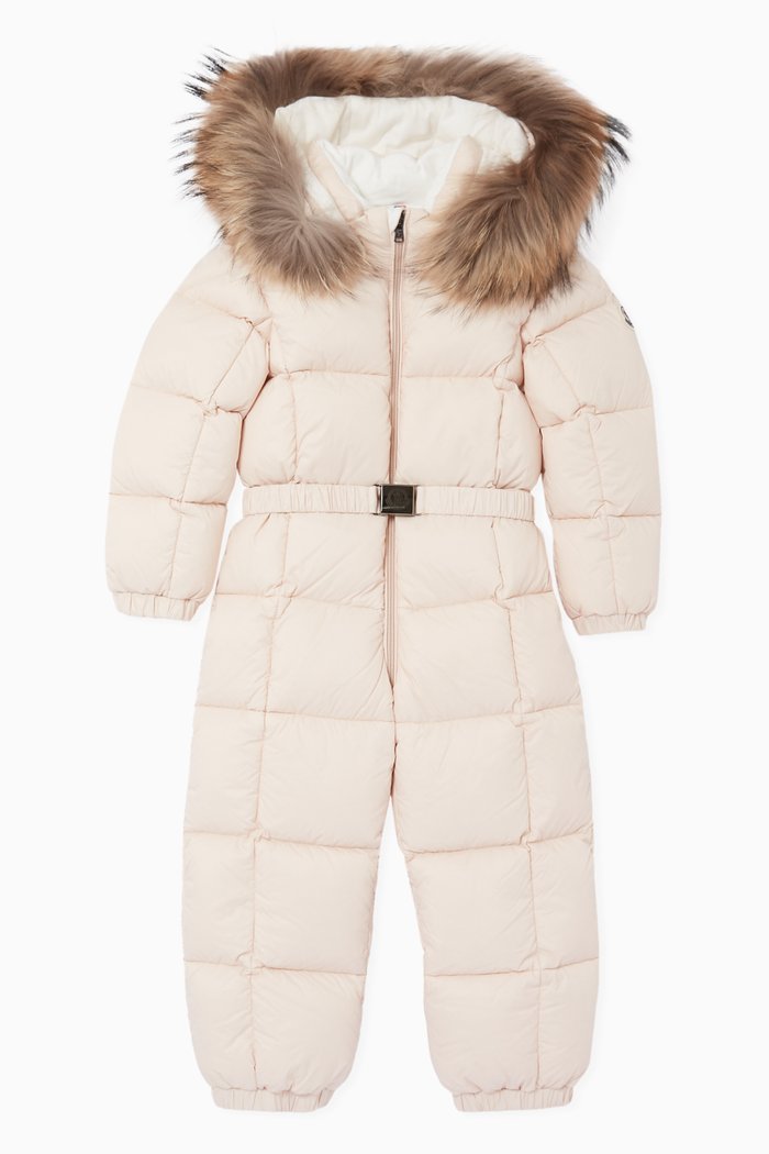 

Fur-Trimmed Puffer Overalls, Pink