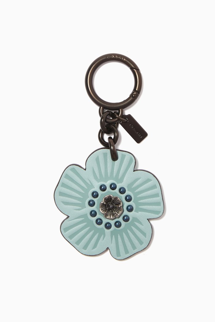 

Willow Tea Rose Bag Charm in Leather, Blue