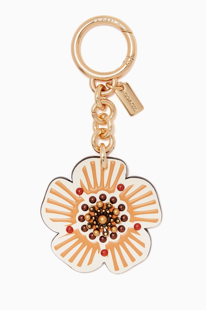Willow Tea Rose Bag Charm in Leather, White