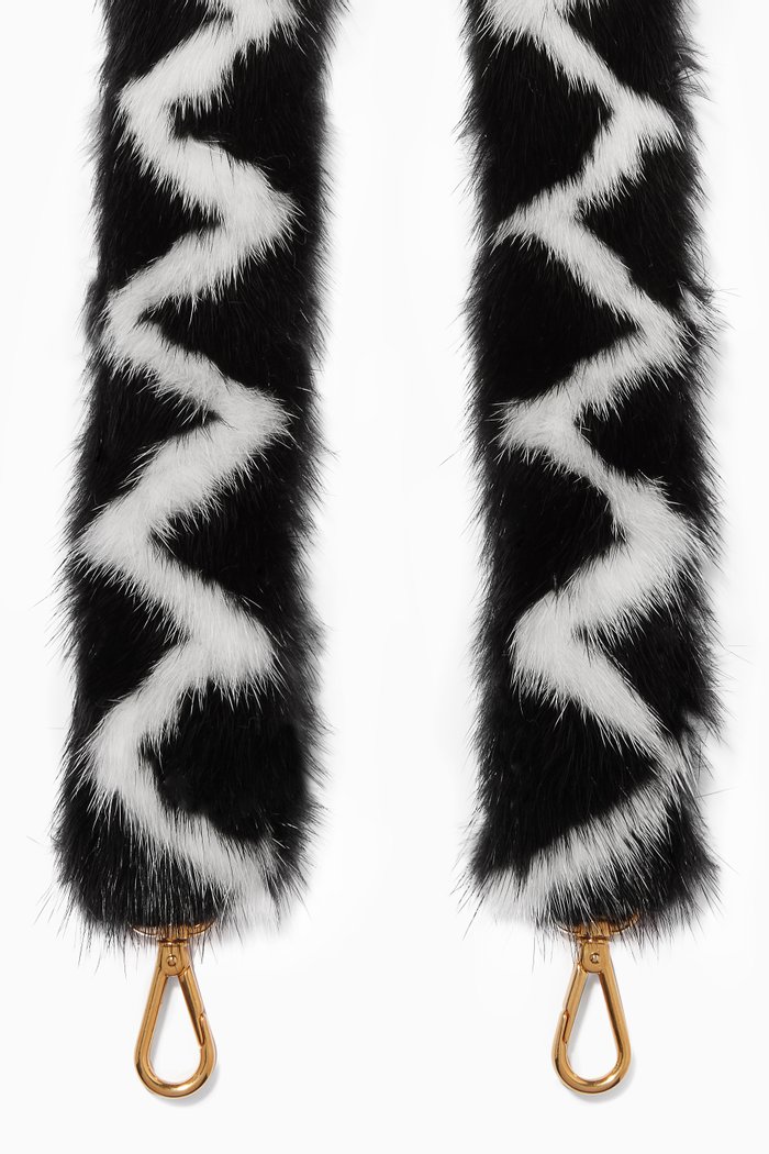 

Black & White Mink-Fur Zig-Zag Bag Strap