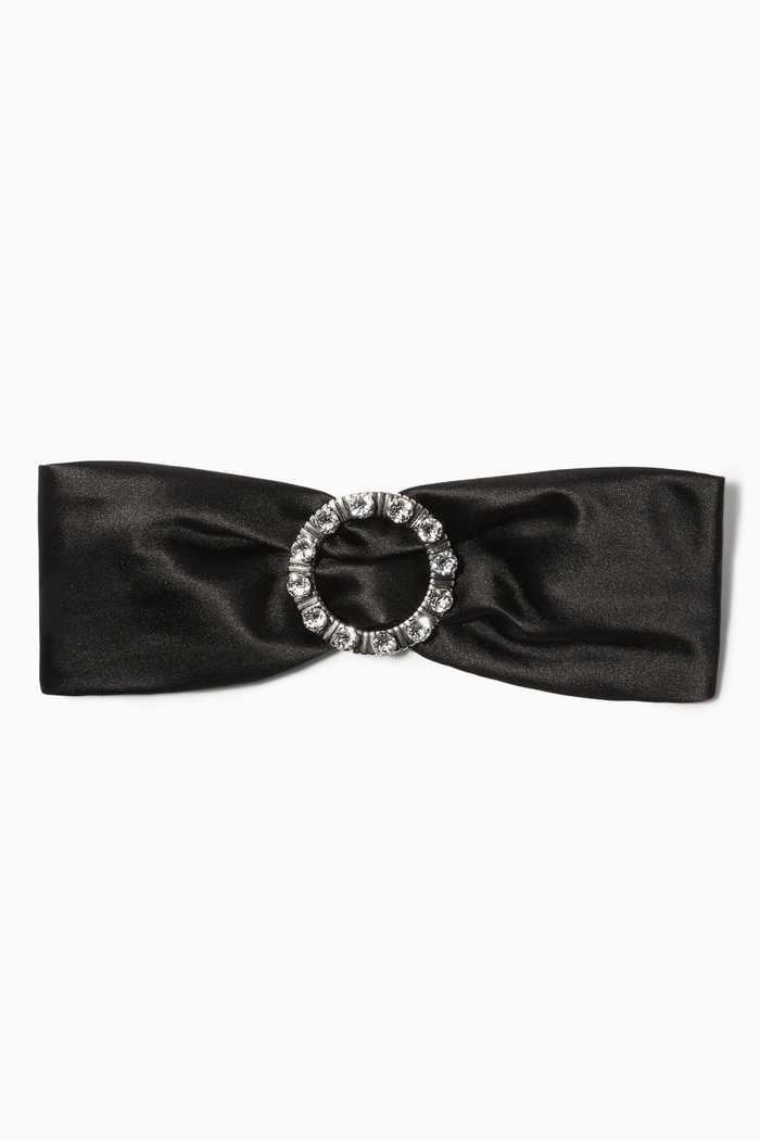 

Crystal Buckle Headband in Silk Satin, Black