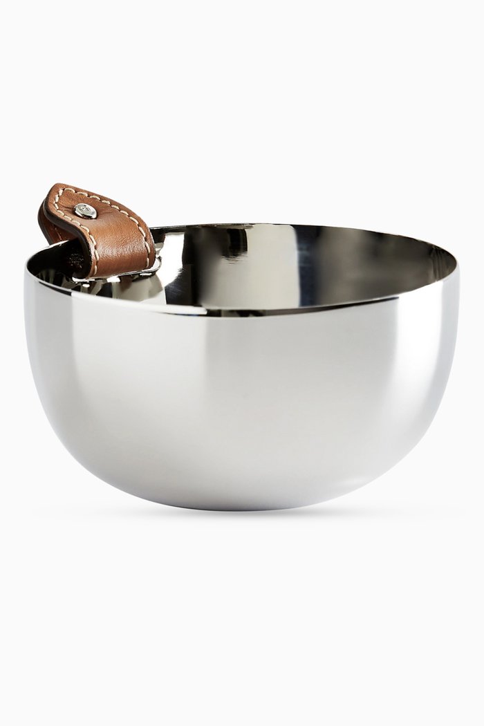 

Wyatt Nut Bowl in Metal and Leather, Silver
