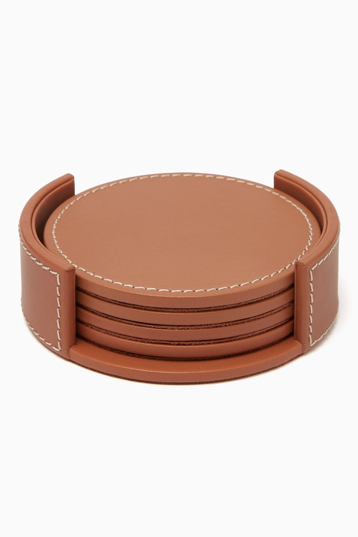 

Wyatt Coasters in Leather & Stainless Steel, Set of 4, Multicolour