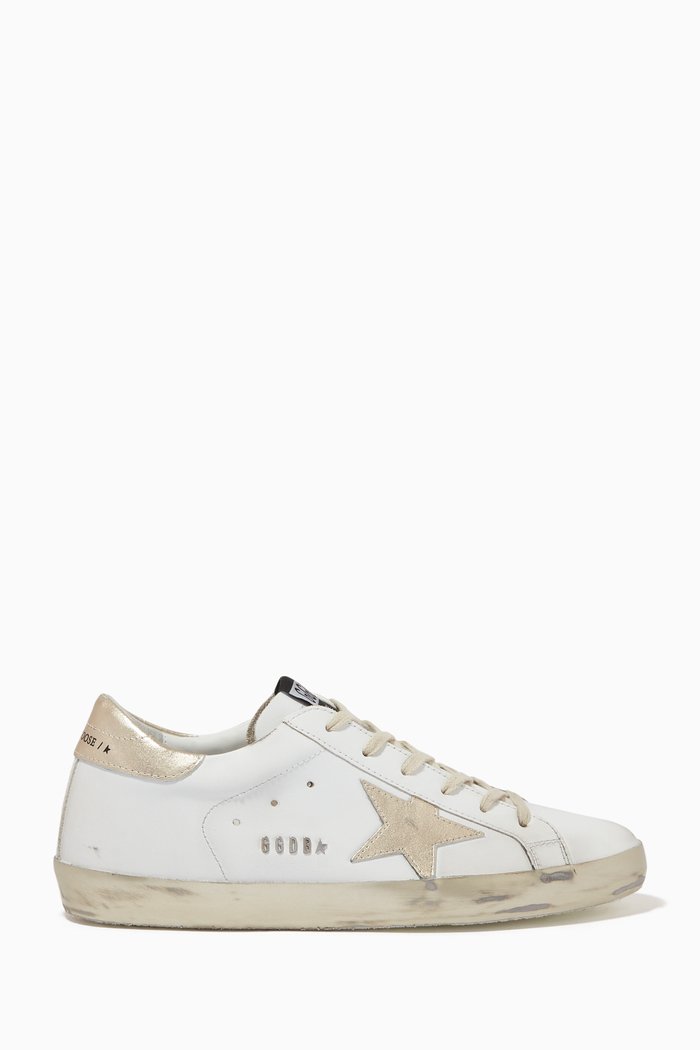 

Super-Star Sneakers with Metallic Star and Heel Tab in Leather, Gold