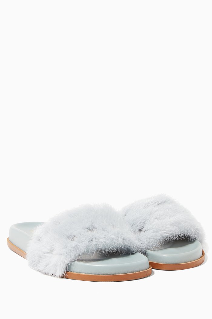 

Valentino Garavani Mink-Fur Rockstud Slides, Blue