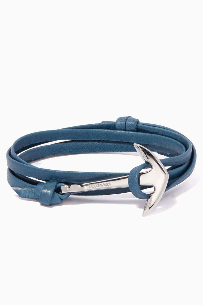 

Anchor Leather Bracelet, Blue