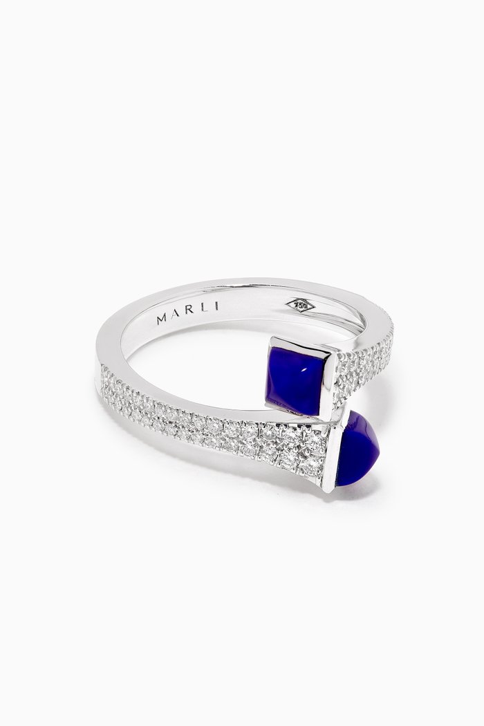 

Cleo Lapis Lazuli Diamond Wrap Ring in 18kt White Gold, Silver
