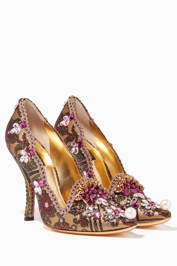Multi-Coloured Pearl Embellished Pumps, Gold
