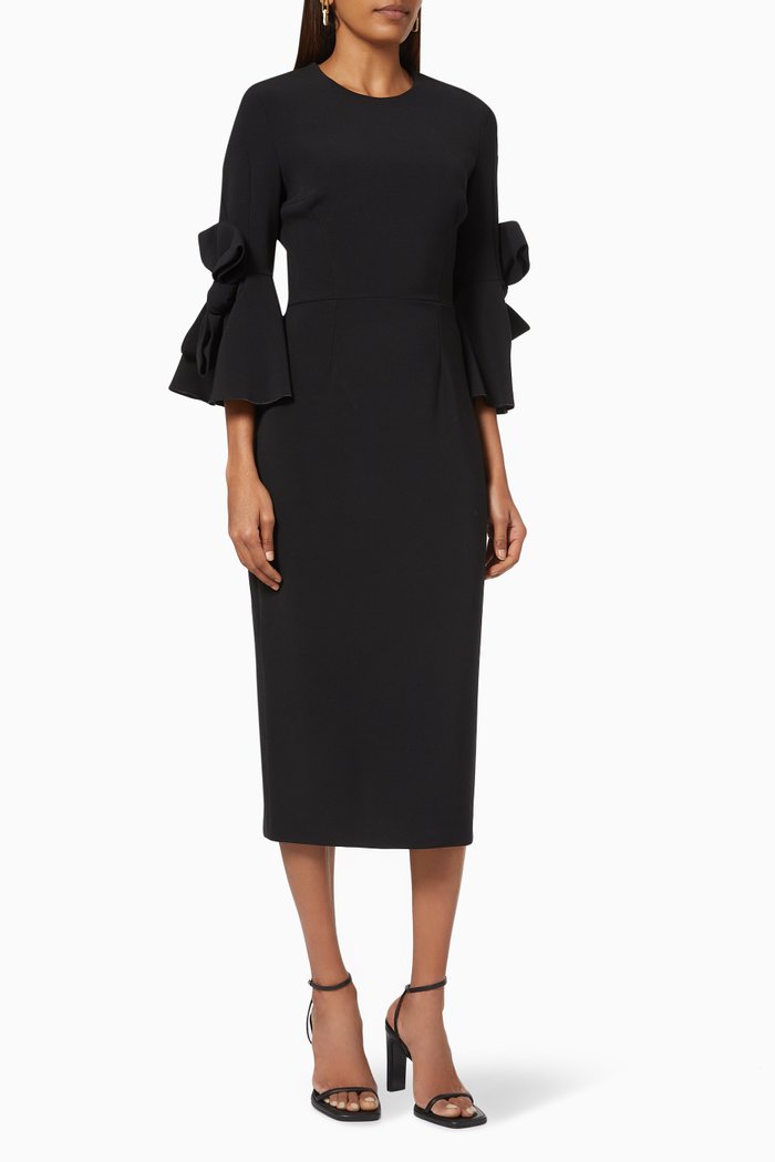 

Black Lavete Bow-Embellished Shift Dress
