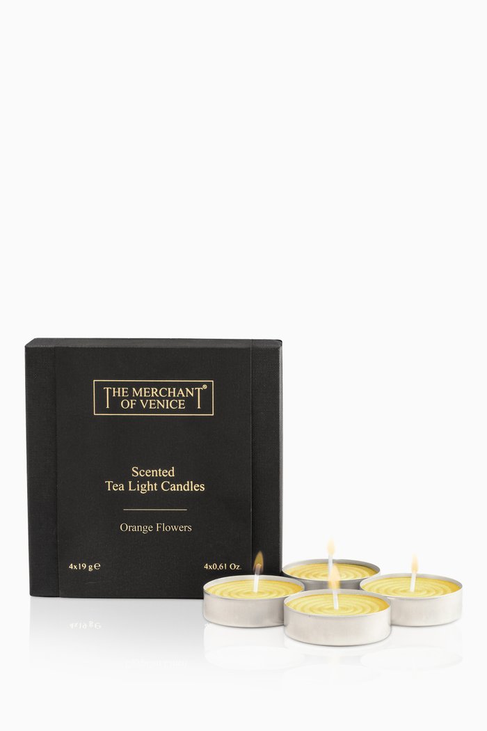 

Orange Flower Set Of Four Tealights, Multicolour
