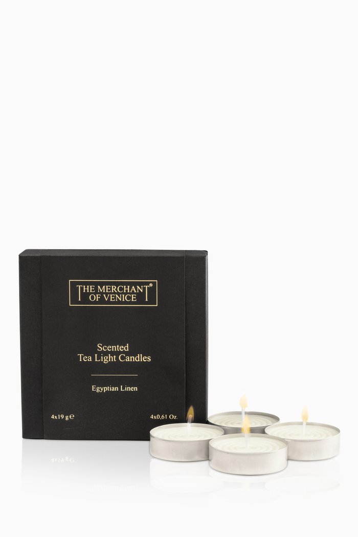 

Egyptian Linen Set Of Four Tealights, Multicolour