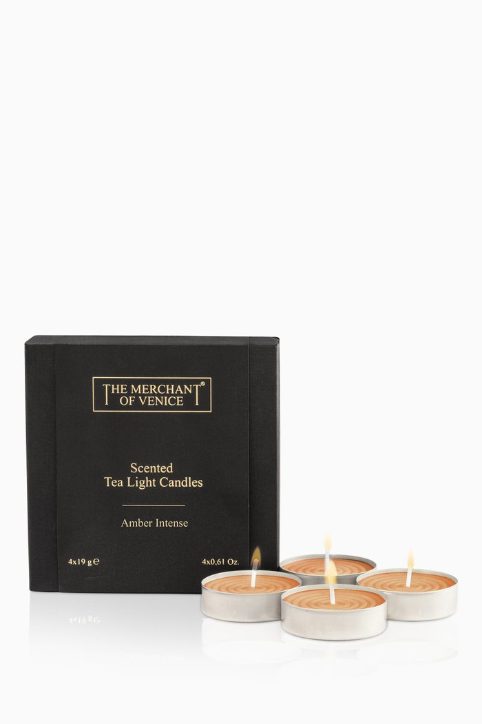

Amber Intense Set Of Four Tealights, Multicolour