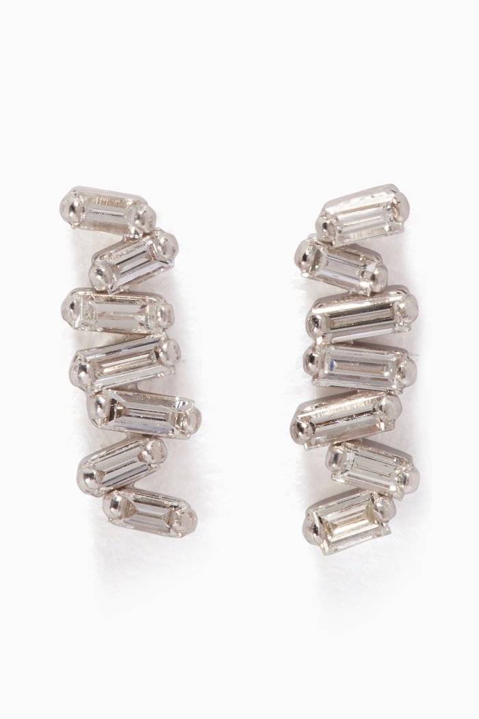

White-Gold & Diamond Post Earrings, Silver
