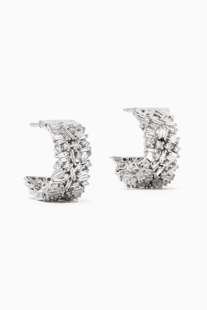 

Fireworks Large Diamond Hoop Earrings in 18kt White Gold, Silver