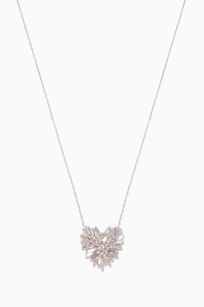 

White-Gold Small Angel Heart Necklace, Silver