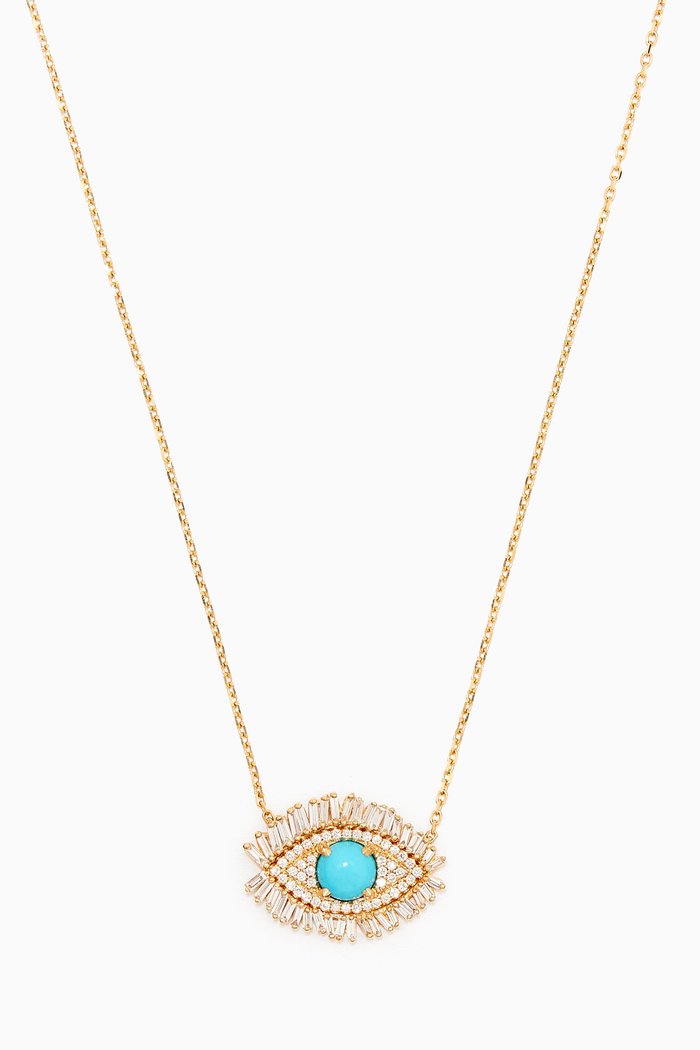 Evil Eye Turquoise & Diamond Necklace in 18kt Yellow Gold