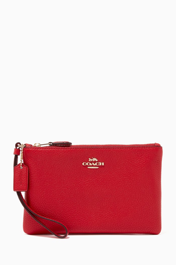 

Small Wristlet in Pebble Leather, Red