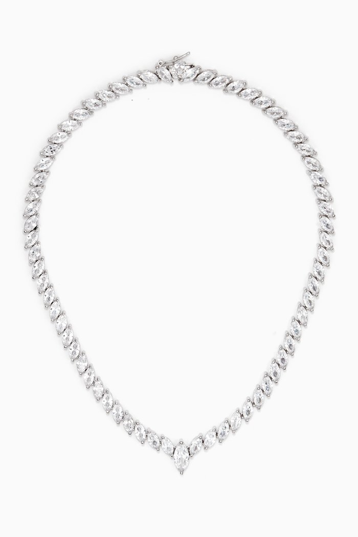 Marquis Cluster Necklace, Silver
