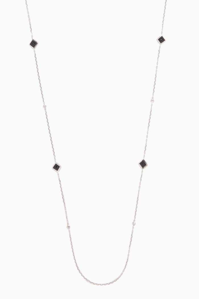White-Gold & Black Onyx Cleo Necklace, Silver