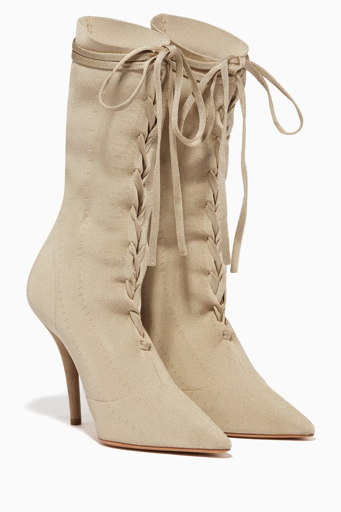 

Beige Lace-Up Sock Boots, Brown